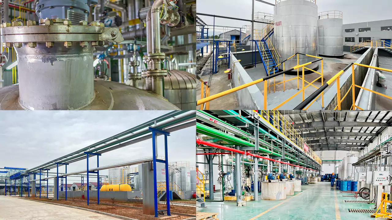 Four views of processing, tank storage, and production equipment at JYT Chemical